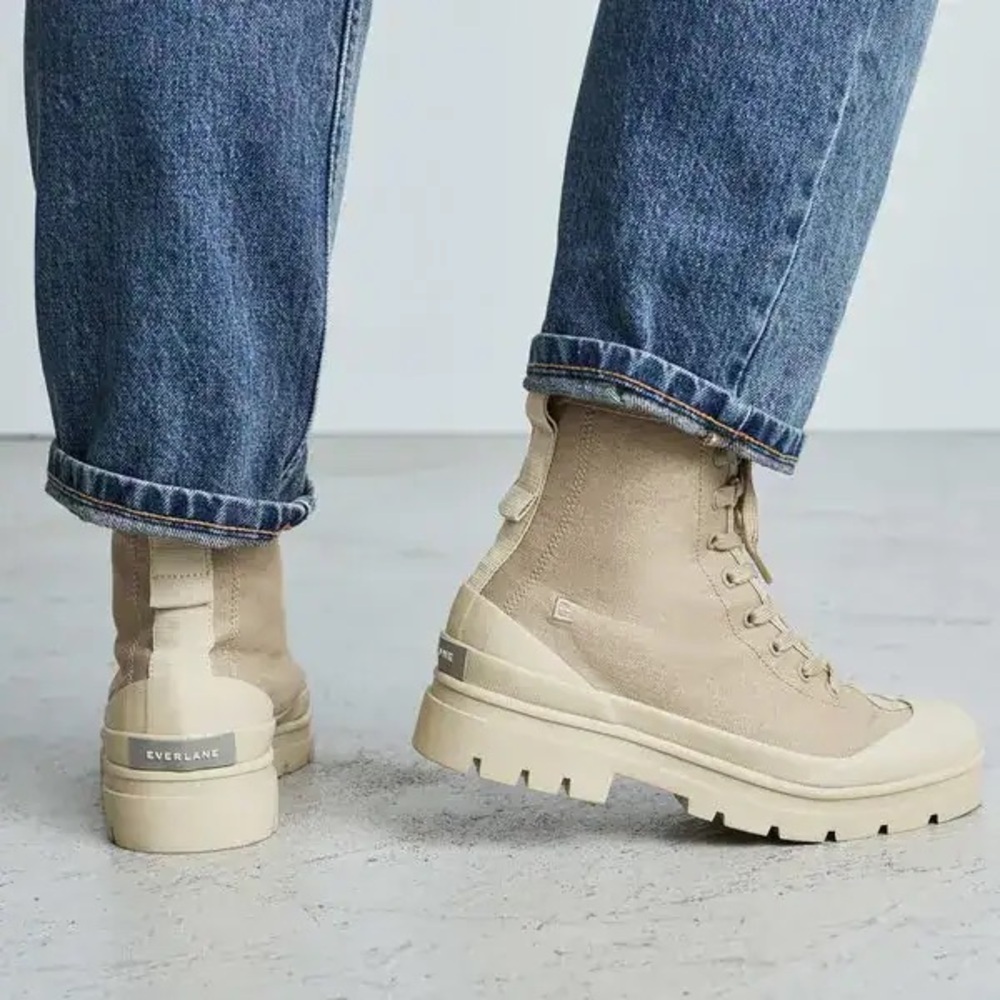 Everlane Women's Utility Combat‎ Boot - Light Khaki Size 9 Tan Organic Cotton